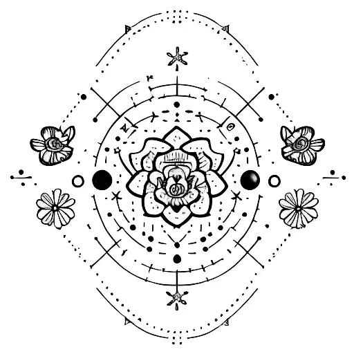 A Minimalist Tattoo Of A Zodiac Sign Constellation With Flowers Blooming Around It