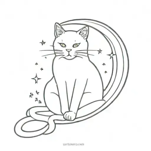 A Minimalist Design Of A Cat Sitting On A Rainbow With A Crescent Moon In The Background Woman