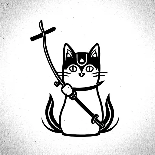 Cute Cat With Samurai Sword