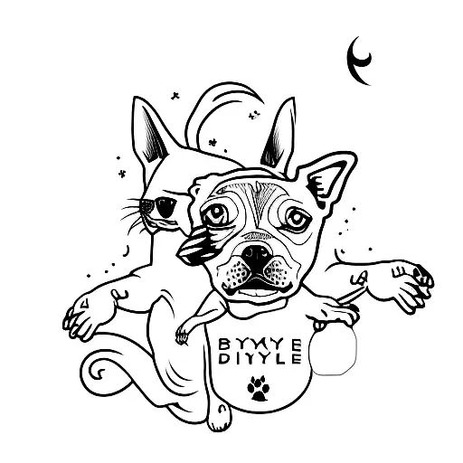 A Minimalist Tattoo Of A Dog And A Cat Dancing Together