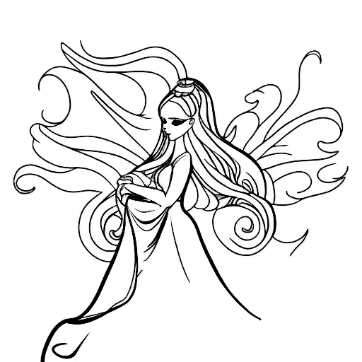 Fine Line Fairy With A Flowing Dress