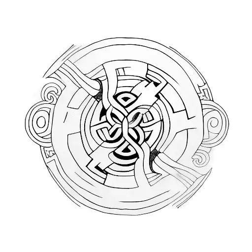 Combine The Viking Symbols With The Yin Yang Symbol In A Minimalist Style