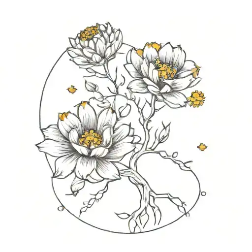 Tree Of Life With Marigolds And Cosmos Flower