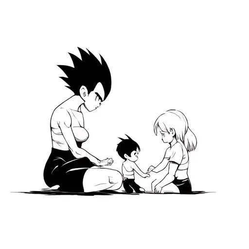 Vegeta With Her Teenage Daughter And Her Baby Son