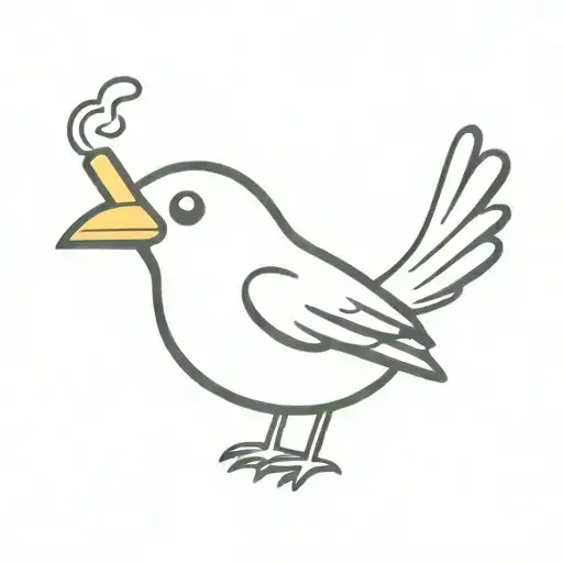 Simple Cute Bird That Has A French Fry In Mouth Cartoon