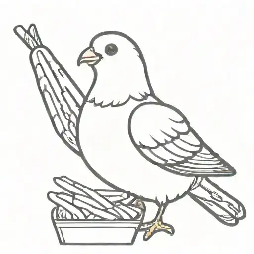 Cute Pigeon Simple Cartoon Eating A French Fries