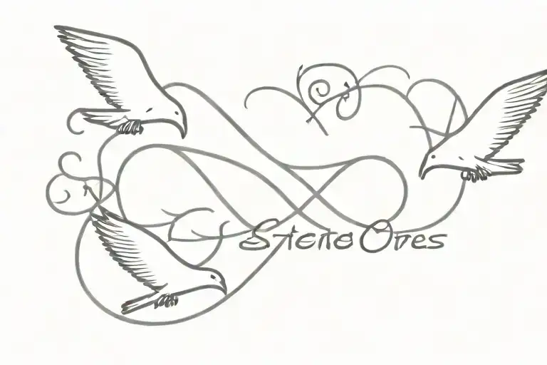 Infinity Symbol With 4 Perched Pigeons Include The Word Sisters