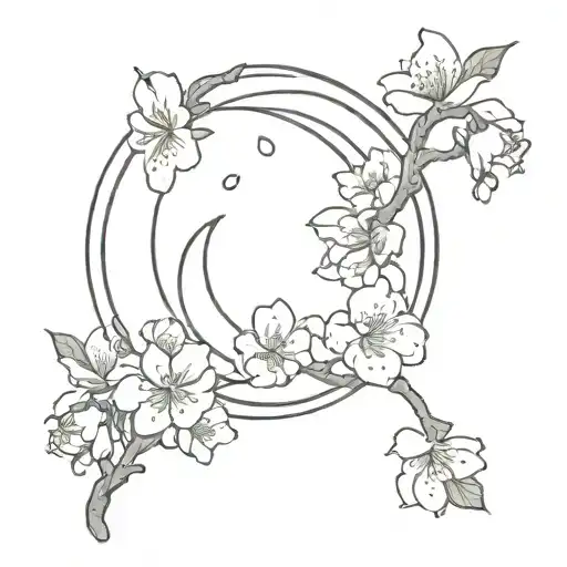 I Want A Crescent Moon With A Cherry Blossom In A Minimalist Style And With Fine Lines
