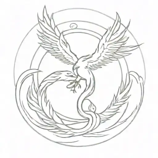 Two Headed Phoenix Surrounded By An Ouroboros Snake