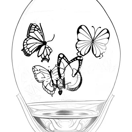 A Sketch-style Butterfly Emerging From A Shattered Hourglass