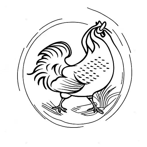 Rooster In Circle With Mountains And Island Background