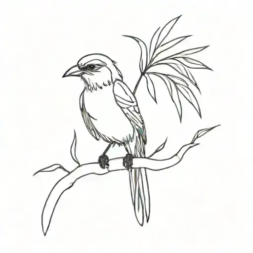 A Minimalist Bird Perched On A Branch Or Palm Tree