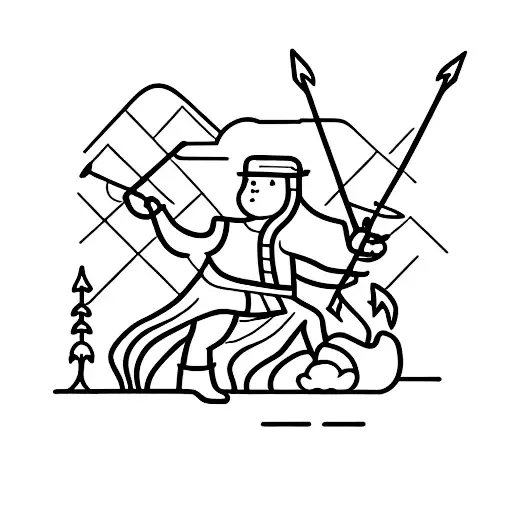 An Archer Shooting An Arrow At A Dragon In A Snowy Forest