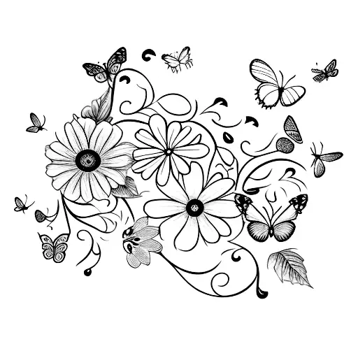 Thin Vine With Flowers And Butterfly's