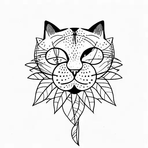 A Cat Resting On A Single Leaf