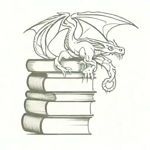 A Mystical Dragon Wrapped Around A Stack Of Books