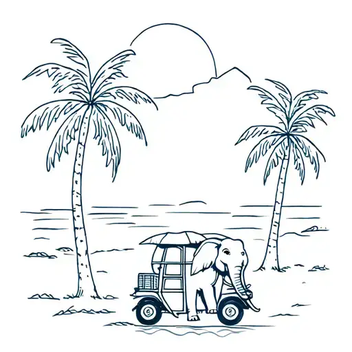 Elephant Tuktuk Beach Scene With Palm Trees