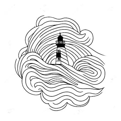 A Minimalist Tattoo Of A Lighthouse Standing Tall Amidst Turbulent Waves