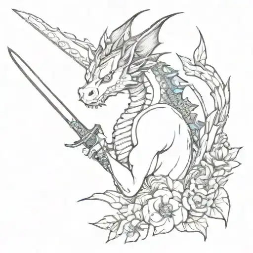 Inner Strength Fairy Of Flowers On The Forearm Dragon With Katana And