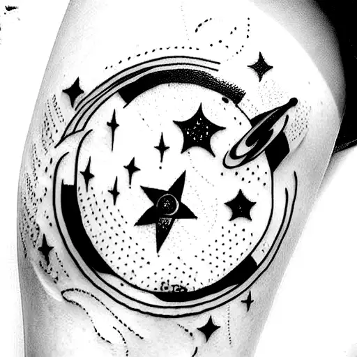Very Detailed Space Themed Tattoos On Arm