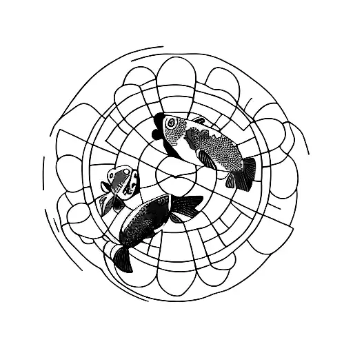 Koi Fish And Clown Fish In A Circle Shape With An Abstract Background To Represent The Water Element