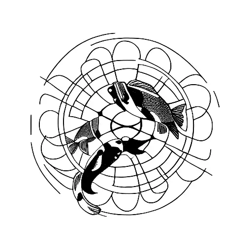 Koi Fish And Clown Fish In A Circle Shape With An Abstract Background To Represent The Water Element