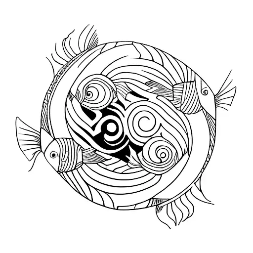 Koi Fish And Clown Fish In A Yin Yang Layout