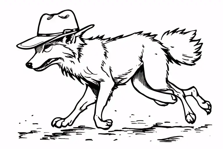 Coyote In A Cowboy Hat Running Away
