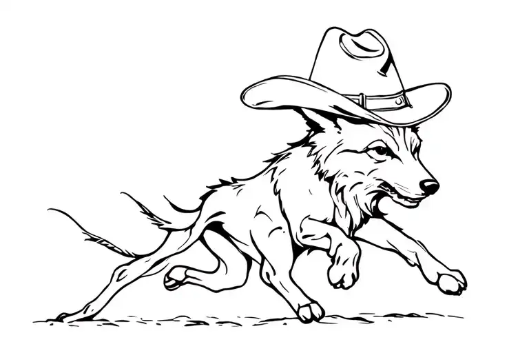 Coyote In A Cowboy Hat Running Away