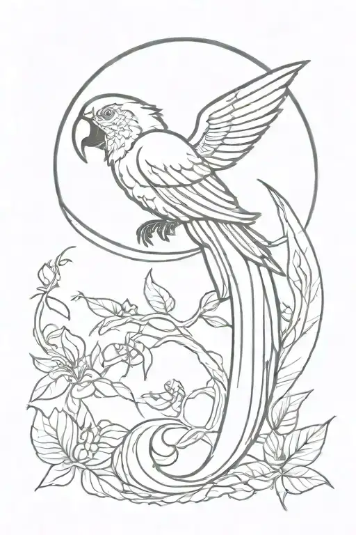 Crescent Moon With A Parrot