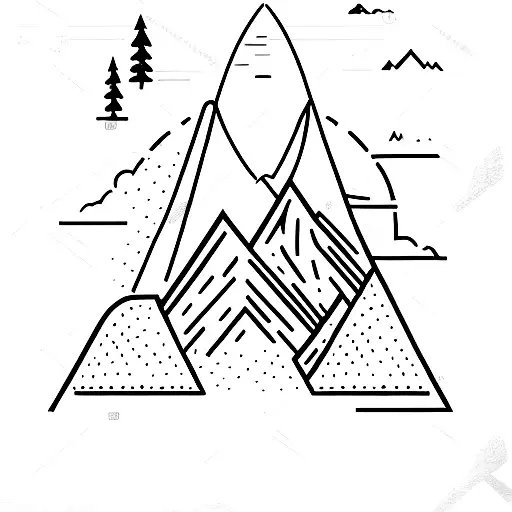 A Minimalist Tattoo Of A Hiking Boot With A Wolf Silhouette And A Volcano In The Background