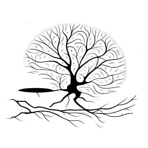 A Tree Silhouette With Car Engines As Branches
