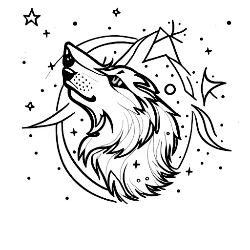 A Wolf Howling At The Moon While Surrounded By Stars