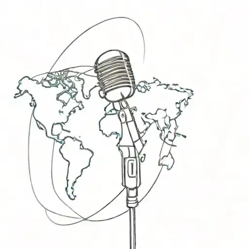 Studio Microphone With Wire On The Background Of A World Map