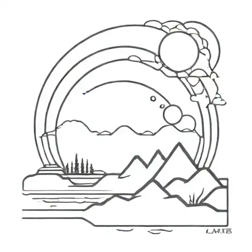 Sunrise Over Lake Continuous Line Drawing