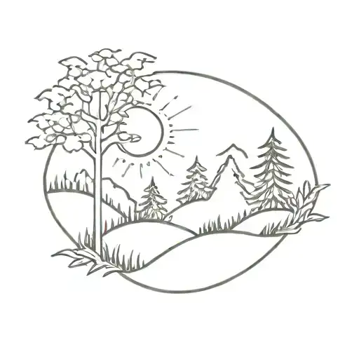 Sun Rising Over Forest Scene