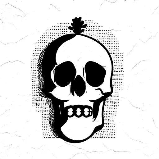 A Skull With A Cactus In The Style Of One Line Drawing