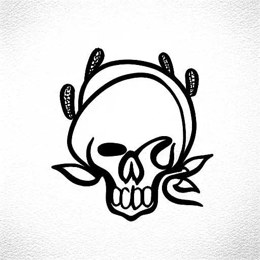 Skull And Cactus In The Style Of One Line Drawing