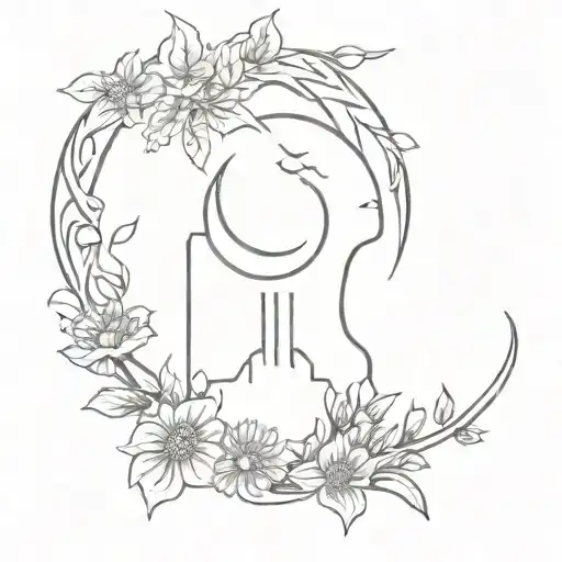 Grave With Sun And Moon Wrapped In Flowers