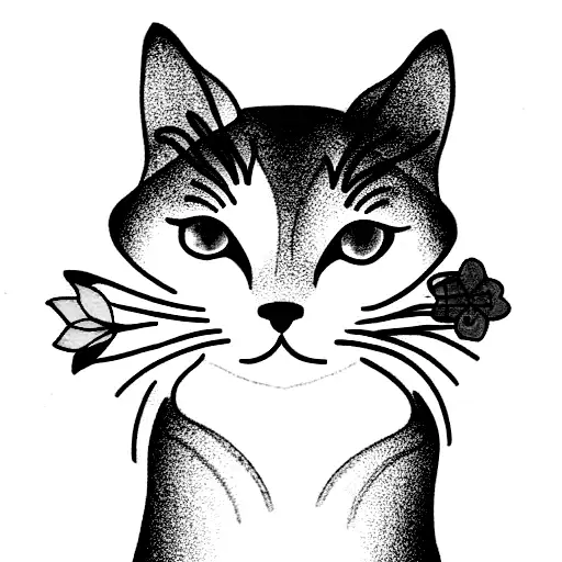 Grey Cat With Flowers