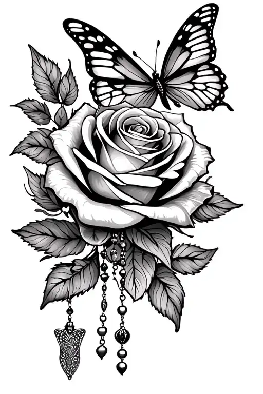 Rose With Butterfly And Rosary