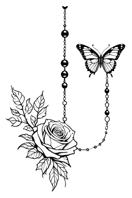 Rose With Butterfly And Rosary