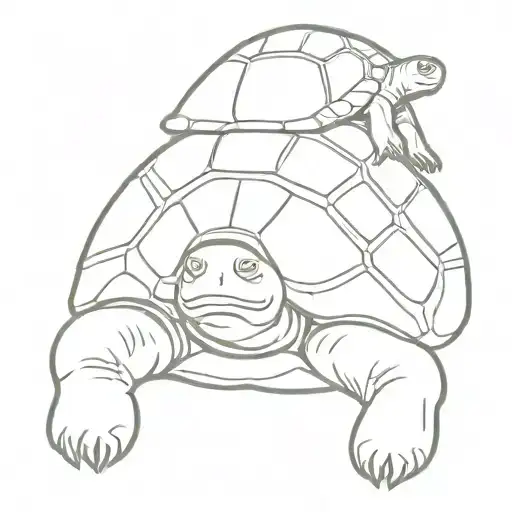 Giant Turtle With Smal Human Kid Sitting On It