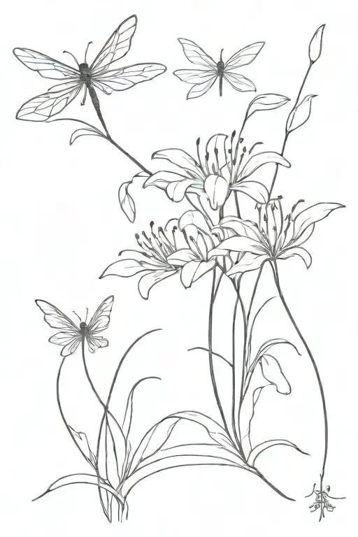 Spider Lily And Dragonfly