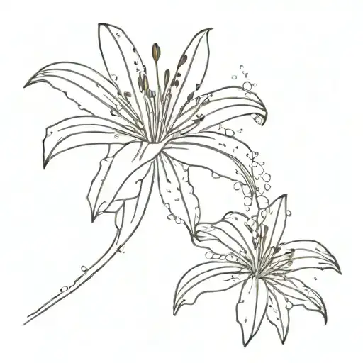 A Minimalist Tattoo Of A Spider Lily Flower Blooming In The Rain