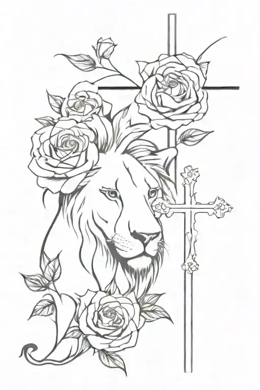 Black And White Roses Wir A Cross And A Lion