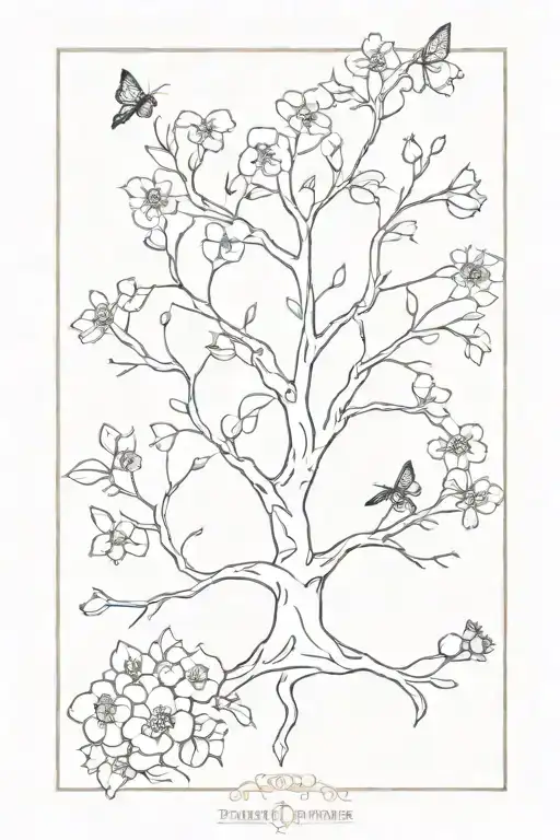 Family Tree With Birthflowers And Birth Pollinators