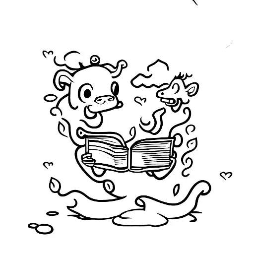 Cow And Dragon Reading A Book Together
