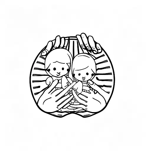 A Mothers Hand Held By Her Three Daughters Little Hands
