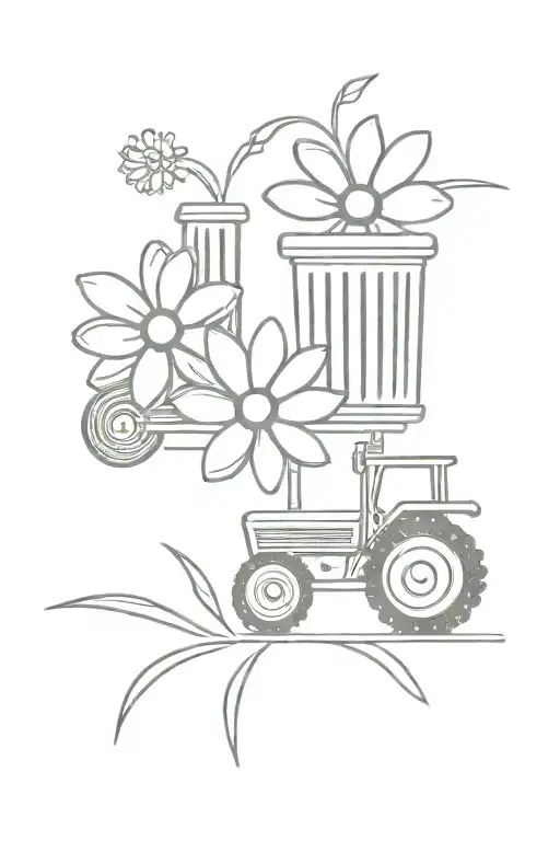 Simple Line Daisey And John Deere Tractor